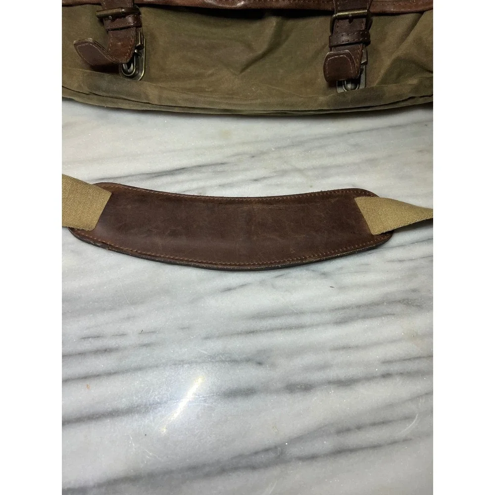 Schlesinger Messenger Laptop Bag VTG Waxed Canvas Briefcase Leather Trim Olive